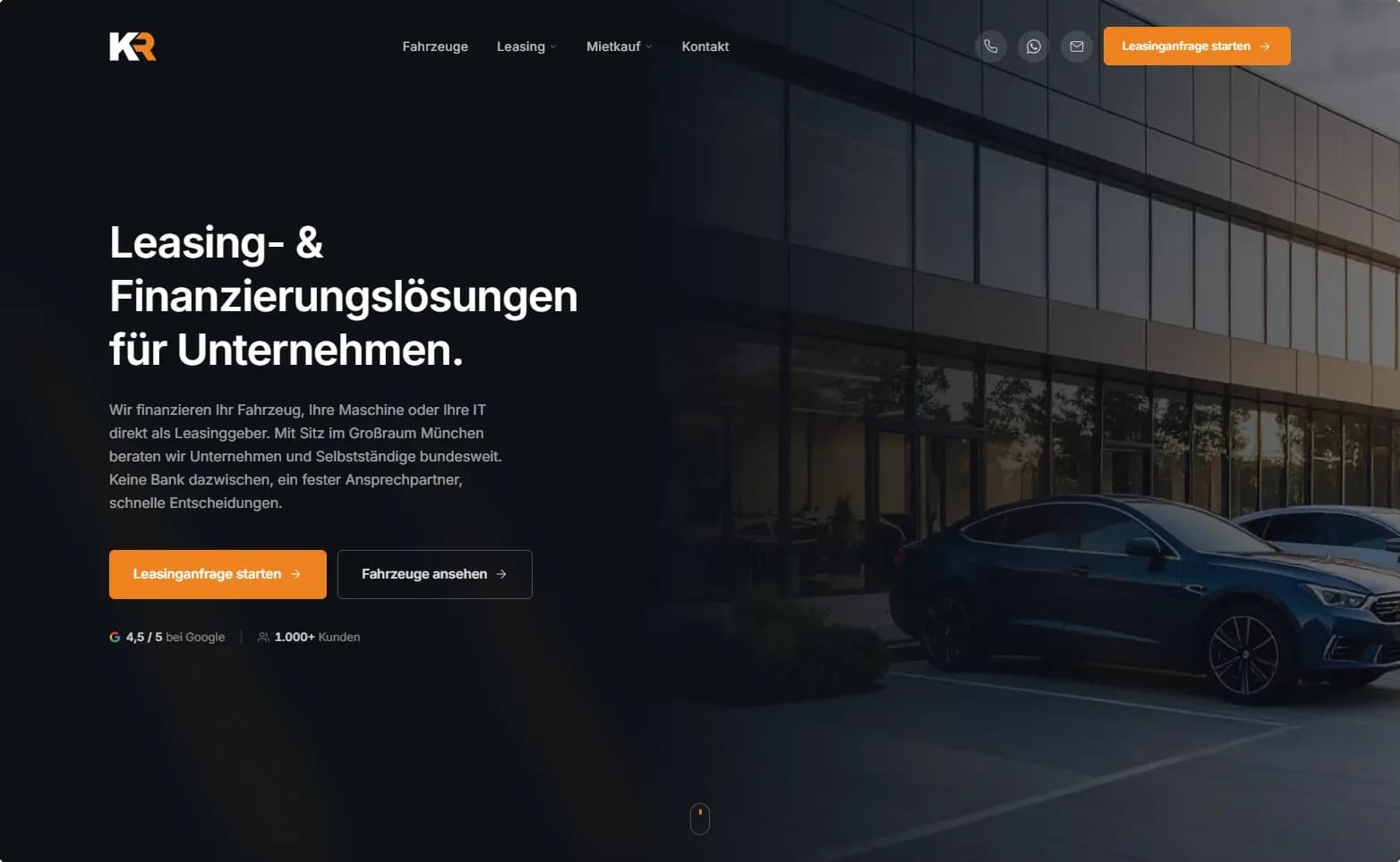 Website der KR Leasing GmbH, gebaut und betreut von Kienzl Media